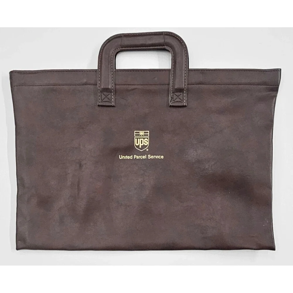UPS Leather Portfolio Briefcase Brown Document Bag Shield Logo Vintage  70s/80s
